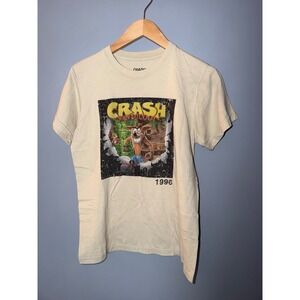 Crash Bandicoot Graphic T-Shirt Mens Cream Double‎ Sided Video Game Tee